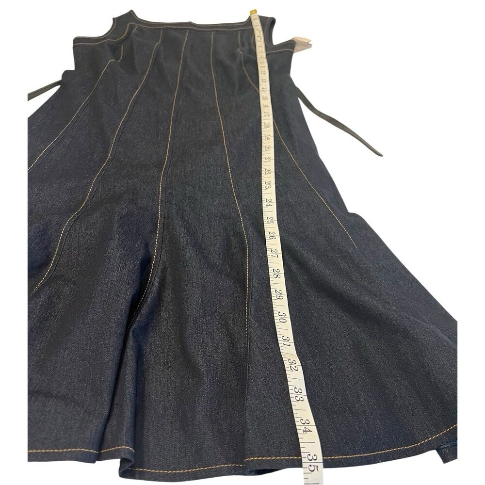 Sandra Darren Denim Fit Flare Dress Petite 4P Dark Wash Belted Workwear Chic - Picture 7 of 13